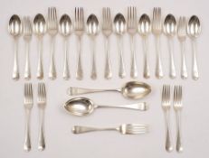 A Victorian provincial silver Hanoverian pattern part flatware service, maker Josiah Williams & Co,