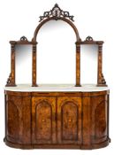 A Victorian walnut and inlaid sideboard:, of D-shaped breakfront outline,