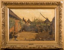 Evert Pieters [1856 -1932] - Cour de Ferme; woman at a well,