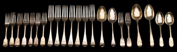 A collection of silver fiddle pattern and Old English pattern flatwares,