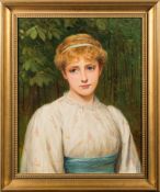 Charles Sillem Lidderdale [1831-1895]- A young girl in a forest, head and shoulders,