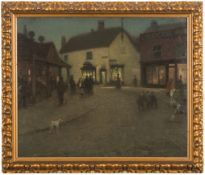 James Hamilton Hay [1874-1916]- Evening in The Village Square; pedestrians, children,
