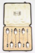 A set of six Liberty silver and enamel coffee spoons, maker W H Haseler Ltd, Birmingham,