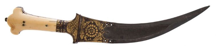 A 19th century North Indian pesh kabz:, the curved blade with double edged armour piercing tip,
