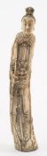 A Japanese carved ivory tusk figure: depicting a samurai warrior in traditional costume, unsigned,