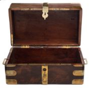 A Georgian mahogany and brass mounted strong box: of rectangular outline,