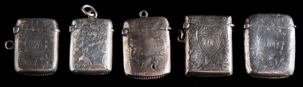 A Victorian silver vesta case, maker William Neale, Birmingham, 1890: initialled,