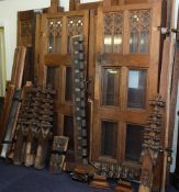 The Late Victorian carved oak and glazed entrance porch:, with octagonal panelled canopy,