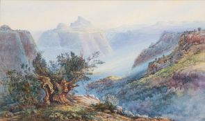 European School 19th Century- An extensive mountainous landscape,