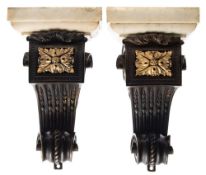 A pair of 19th century bronze corbels : of scrolling fluted design with gilt floral decorated
