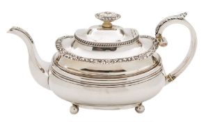 A George IV provincial silver teapot, maker's mark worn possibly Simon Levy,