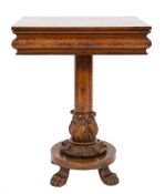 A Victorian burr walnut pedestal work table:,