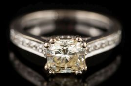 A radiant-cut diamond solitaire ring: estimated to weigh 1.
