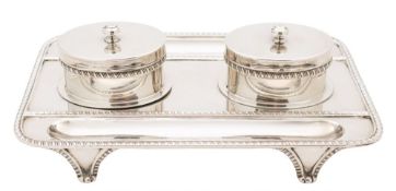 A George V silver inkstand, maker C S Harris and Sons Ltd, London 1919:, of rectangular outline,