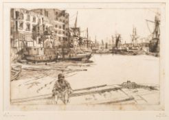 James Abbot McNeill Whistler [1834-1903]- Eagle Wharf 1859:- signed on the reverse bottom
