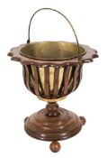 A 19th Century Dutch mahogany and brass swing-handled brazier type bucket:,