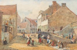 Louis Absolon de Mansfield [late 19th Century]- A busy street scene:- signed and dated 1885 bottom