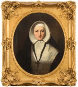 English School 19th Century - Portrait of a nun:- oil on canvas oval, 75 x 62cm,