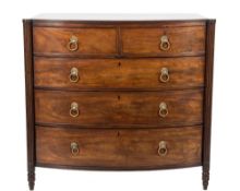 A Regency mahogany bow-fronted chest:, the top with a reeded edge,