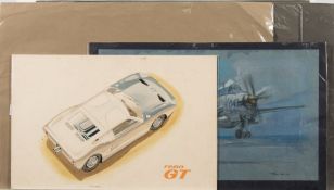 A collection of six crayon on Ingres paper illustrations of sports cars by Colin Brown:,