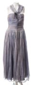 A mid-20th century blue silk evening dress by Lillian Radcliffe, Eastbourne:,