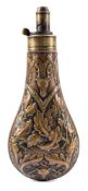 A copper and brass powder flask by G & J W Hawksley:, signed to the adjustable spout as per title,