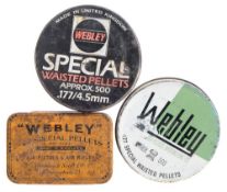 Three various Webley .177 and .22 pellet tins and contents:.