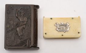 An Edwardian bakelite vesta case decorated with cyclists:,