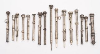 A collection of sixteen Victorian and later seal top propelling pencils:,