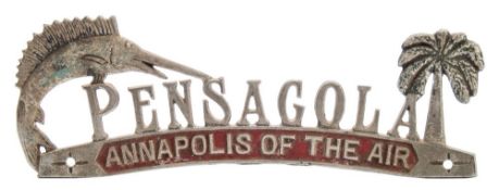A mid-20th century American aluminium sign 'Pensacola Annapolis of the Air', circa 1950's,