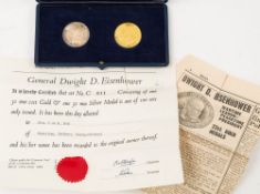 A cased set of 22ct gold and a silver Eisenhower Commemorative coins:,