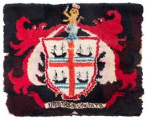 A handmade wool and canvas rug with Trinity House badge to the centre:,