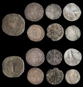 A collection of English silver hammered coins: including Elizabeth I sixpence, Charles I shilling,