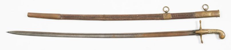 An early 20th century brass mameluke hilt short sword:,