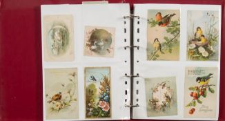 An album containing Edwardian and later postcards: relating to cats, dogs, birds,