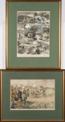 Two framed sporting prints 'Artificial pigeon shooting' and 'A day's fishing on the Teign':,