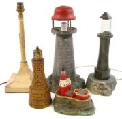 A painted brass table lamp from the keeper's cottage, Turnberry Lighthouse, Scotland:,