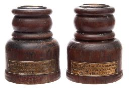 A pair of desk candlesticks from the teak of HMS Iron Duke:,