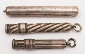 Two silver pencil holders by S Mordan & Co, London 1919 and 1920:,