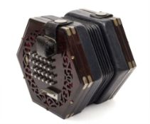 A 19th century Wheatstone rosewood 48 button concertina:, number 20548,