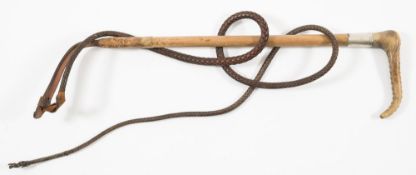 A silver mounted antler handled riding whip by Champion and Wilton, London:.