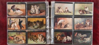 An album of Edwardian and later postcards all relating to cats: includes greetings cards,