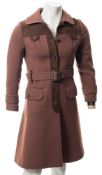 A 1970s Baccarat suede trim brown wool overcoat:, with simulated horn buttons.