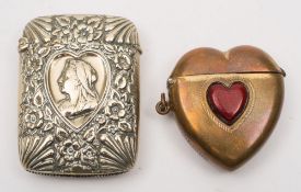 A Victorian silver plated vesta case:, with portrait decoration in a heart shape d cartouche,