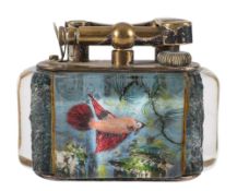 A Dunhill Aquarium chrome plated and lucite table lighter:,