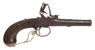 A late 18th Century boxlock flintlock pistol by Hadley, London:,