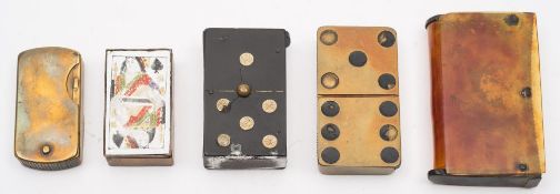 A brass vesta in the form of a domino:, together with another resin example,