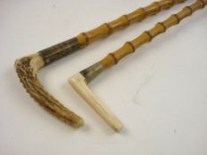 A Victorian silver mounted antler handle riding crop by Swaine & Co, London:, assays rubbed,