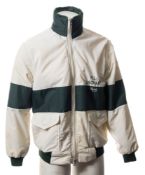 A green and white Jaguar Racing team jacket by Suntex Leisureware:, with removable sleeves.