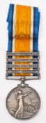 A Queens South Africa Medal with four clasps,:, marked 'Pte F Bagg Imp Yeo Bearer Coy' .